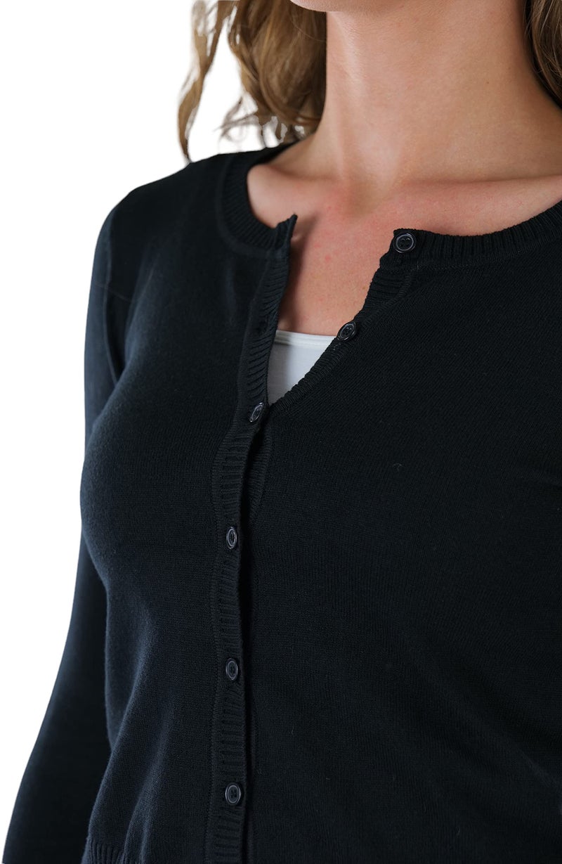 ToBeInStyle Women's L.S. Button Up Ribbed Crew Neck Cardigan - Black - Small - Image 4